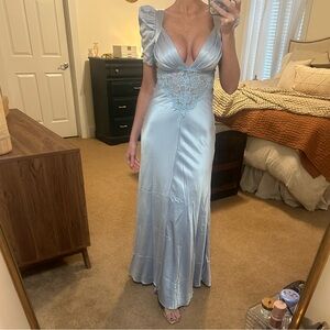 Elegant Blue Satin Evening Gown